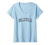 Belleville New Jersey NJ Vintage Sports Design Marine T-Shirt avec Col en V