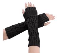 BelleVive 1 paire de manchons chauffe-pouls pour femme - Gants longs sans doigts - En tricot - Avec trou pour le pouce - Chauffe-mains - Mitaines d'hiver pour femme - Sans doigts, Noir , L
