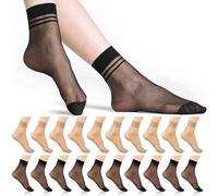 BelleVive 10 paires de chaussettes transparentes en nylon pour femme, fines et ajustées, renforcement des orteils, couleur chair, noir + chair
