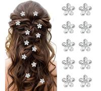 BelleVive 10 petites barrettes, mini pinces à cheveux avec fleurs en strass pour filles, idéales comme décoration pour demoiselles d'honneur, barrettes de mariée, accessoires mignons pour femmes,
