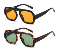 BelleVive 2 Paires de Lunettes de Soleil aviateur carrées Tendance, Lunettes de créateur à Monture élégante, Lunettes de Soleil Vintage Classiques avec Protection UV pour Femmes et Hommes