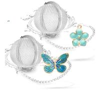 BelleVive 2 pièces Infuseurs à thé en Acier Inoxydable avec pendentifs Papillon et Fleur pour thé en Vrac, Inclus chaîne prolongée et Crochet pour Infuser Le thé en Vrac Fin, Argent