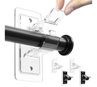 BelleVive 4 Pièces Supports de Tringle à Rideaux sans Perçage, Autocollants, sans Trou, Polyvalents pour Salle de Bain, Transparent + Noir