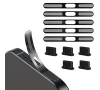 BelleVive 5 Bouchons USB-C Anti-poussière et 5 Autocollants de Protection pour Haut-Parleur, Accessoires de téléphone Anti-poussière pour téléphone (Noir)
