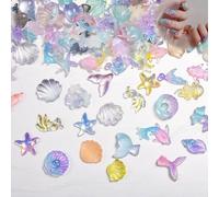 BelleVive 50 Pièces Charms d'Ongles Série Océan, 3D Résine, Accessoires Nail Art pour Ongles Acryliques, Coquillages, Étoiles de Mer, Pierres et Charms pour Femme, Été, Décoration Nail Art