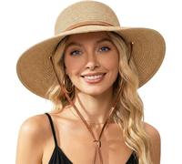 BelleVive Chapeau de plage pour femme en paille, large bord, pliable, avec sangle coupe-vent, UPF 50+, idéal pour les voyages et comme chapeau d'été de style britannique, chapeau Panama pour femmes,