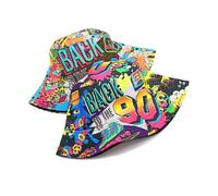 BelleVive Chapeau seau rétro des années 80 et 90 - Chapeau de pêche tendance unisexe réversible - Chapeau de soleil double face - Chapeau de soleil pliable - Accessoire de fête rave pour femme