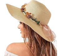 BelleVive Chapeaux de Plage pour Femmes, Chapeau de Soleil en Paille à Large Bord pour Femmes, Chapeau de Soleil avec Protection UV 50+, Chapeau Pliable pour Vacances d'été