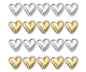 BelleVive Lot de 20 aimants décoratifs en forme de cœur pour réfrigérateur, tableau blanc, casier, forte adhérence, aimants décoratifs pour la maison, or + argent