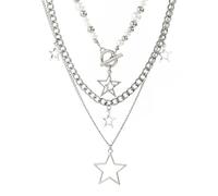 BelleVive Lot de 3 colliers en argent Y2k Star, Grunge Multiple Collier, Kawaii Star Multiple Collier, Adorable Aesthetic Bundle Colliers avec Fermeture à Blocs, Gothique Vintage
