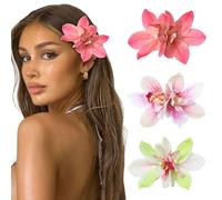 BelleVive Lot de 3 pinces à cheveux hawaïennes pour femme : fleurs d'orchidée et fleurs d'hibiscus pour mariage, bouquets de mariée et plus encore