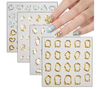 BelleVive Lot de 4 autocollants pour nail art 5D avec gaufrage doré, colle cristal douce, cadres géométriques irréguliers, autocollants pour ongles, éclats, motifs creux, décalcomanies pour ongles,