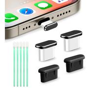 BelleVive Lot de 4 Bouchons Anti-poussière USB-C, compatibles avec iPhone 15/16 Pro, Plus, Pro Max, Protection pour Le Port de Charge, 2 en Alliage d'aluminium + 2 en Silicone