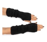 BelleVive Mitaines pour femme en velours imitation vison Y2K - Manchettes longues - Mitaines thermiques tricotées, Noir , L