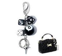 BelleVive Porte-clés avec breloque cube 8 boules - Accessoire mignon pour sac et sac à main - Porte-clés esthétique Y2K pour homme et femme - Noir