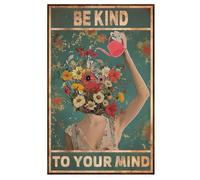 BelleVive Poster vintage « Be Kind to Your Mind », art mural hippie boho, cadeau d'encouragement pour femme, bureau à domicile, salon, chambre à coucher, décoration murale, style 1