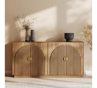 BELLEZE Armoire de buffet cannelée de 165 cm avec rangement, buffet à accents d'arc symétrique, grande table console pour salle à manger, cuisine et salon (marron caramel)