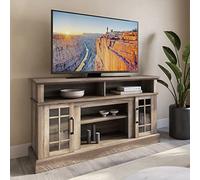 BELLEZE Astorga Meuble TV traditionnel en bois rustique de 147,3 cm et table console centrale de divertissement multimédia pour téléviseurs jusqu'à 165,1 cm avec étagères et armoires de rangement