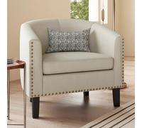BELLEZE Chaise moderne en lin tapissée avec tête de clou, beige