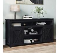 BELLEZE Corin - Meuble TV moderne de 147 cm - Pour téléviseur jusqu'à 65" - Console multimédia en bois avec deux étagères ouvertes et armoires de porte de grange - Corin (gris rustique)