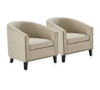 BELLEZE Kyara Lot de 2 chaises d'appoint rembourrées modernes avec bordure en forme de tête de clou dorée et pieds noirs - Kyara (beige/lin)