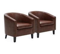 BELLEZE Kyara Lot de 2 chaises d'appoint rembourrées modernes en similicuir avec bordure en forme de tête de clou dorée et pieds noirs (marron)