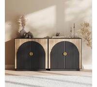 BELLEZE Lot de 2 buffets modulaires cannelés avec rangement, table console moderne du milieu du siècle avec portes arquées symétriques, crédence élégante pour salle à manger, cuisine et salon, chameau