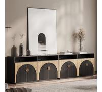 BELLEZE Lot de 2 supports TV cannelés de 165 cm, centre de divertissement moderne du milieu du siècle avec armoires de rangement et étagères ouvertes, meuble TV console multimédia avec étagères
