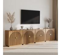 BELLEZE Lot de 4 buffets modulaires cannelés avec rangement, table console moderne du milieu du siècle avec portes arquées symétriques, crédence élégante pour salle à manger, cuisine et salon