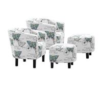 BELLEZE Lydia Lot de 2 chaises de salle à manger avec ottomane, dossier incurvé, élégantes chaises de club et repose-pieds, chaise ronde rembourrée pour chambre à coucher, blanc papillon