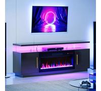 BELLEZE - Meuble TV cheminée 70" pour téléviseurs jusqu'à 75", centre de divertissement avec lumière LED avec cheminée électrique de 36", armoire de rangement avec