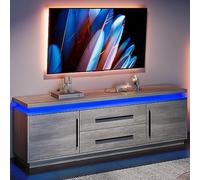 BELLEZE Meuble TV de 67" pour TV jusqu'à 75", centre de divertissement moderne avec lumières LED changeant en mélodie de musique, table console multimédia avec armoires et tiroirs pour salon, chambre