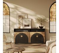 BELLEZE Support TV cannelé de 165 cm, centre de divertissement moderne du milieu du siècle avec armoires de rangement et étagères ouvertes, meuble TV console multimédia avec étagères réglables pour