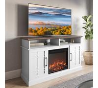 BELLEZE Support TV de 121,9 cm (48") avec cheminée électrique, support TV moderne pour cheminée électrique pour téléviseurs jusqu'à 50 pouces, support multimédia pour divertissement
