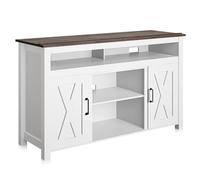 BELLEZE Support TV de 48 pouces, centre de divertissement pour TV jusqu'à 55 pouces, console multimédia avec deux étagères ouvertes et placards Corin (blanc)