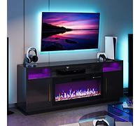 BELLEZE Support TV pour cheminée 70" pour TV jusqu'à 190 cm, centre de divertissement avec lumière LED, chauffage électrique de cheminée 91,4 cm