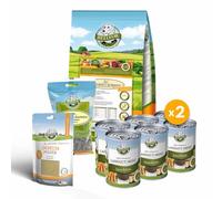 Bellfor Naturgut-Schmaus Ensemble de nourriture sèche pour chien 4 kg + menu Landgut 12 × 400 g + Landgut-Happen 200 g + poudre immune 80 g - Hypoallergénique et sans céréales