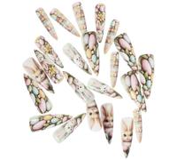 BELLIFFY 2 Boîtes Lot de 2 Boîtes de Faux Ongles Courts Ovales Autocollants à Coller pour Pâques, Motif Lapin, Œufs et Fleurs, Réutilisables, Manucure Festive pour Femmes et Filles