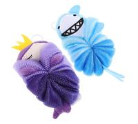 BELLIFFY 2 Pièces Lot de 2 Éponges de Bain pour Garçon et Filles en Filet Doux Exfoliant et Ludique Motifs Sirène Violette et Requin Bleu Accessoires de Salle de Bain pour Garçon et Filles