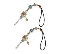BELLIFFY 2 pièces Pendentif Roue à Prières Bouddhiste Feng Shui Protection Clé USB Suspendue pour Voiture Maison Décoration Mixte avec Symbole Vajra Indestructible