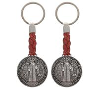 BELLIFFY 2 Pièces porte-clés croix médaille saint benoît porte-clés médaille sacramentelle Pendentif religieux Pendentif clé faveurs de retour d'invité religieux Métal