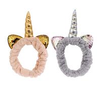 BELLIFFY 2pièces Bandeau Cheveux Licorne Sequins Corail Élastique Maquillage Femme Accessoire Coiffure Fille