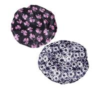 BELLIFFY 2pièces Bonnets De Bain Étanches Réutilisables Deux Caps De Pour Cheveux Bleu Et Noir