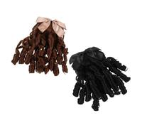 BELLIFFY 2pièces Perruque Bouclée Longue pour Femme Extension Queue de Cheval Synthétique Postiche Élégant Style Vintage avec Peigne Intégré Noir et Châtain