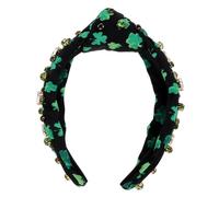 BELLIFFY Bandeau De La Saint-patrick Bandeau Noué Festival Irlandais Trèfle Large Pour Femme Strass Décor Floral