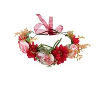 BELLIFFY Coiffe De Fleurs Pour Mariée Bandeau De Mariée Couronne De Fleurs Artificielles Rouges Couvre-chef De Mariage Bandeau De Fête