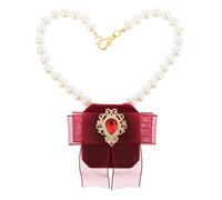 BELLIFFY Collier pour Chien Taille S 25 CM en Perles Boîte Porte-Anneaux Décoratif Rouge Foncé Noeud Accessoire Mariage et Fiançailles pour Petits Chiens Cérémonies