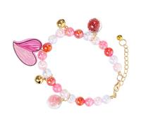 BELLIFFY Collier Réglable pour Animaux de Compagnie M 30Cm 7Cm Collier Perlé Délicat en Perles Colorées Rose Pêche Pendentif Cœur Décoration pour Chat Chien et Petit Animal