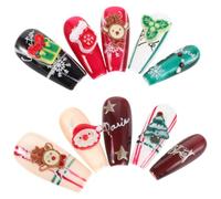BELLIFFY Faux Ongles Pressions Noël Rouges et Blancs Taille S, Manucure Festive avec Motifs Père Noël, Flocons de Neige et Sapin, Réutilisables, Couverture Complète pour Femmes, Nail Art