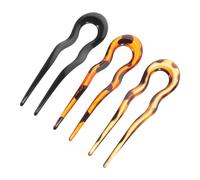 BELLIFFY Lot de 3 Épingles à Cheveux Françaises U Vintage Grandes Tailles, Accessoires pour Cheveux Longs, Finition Brillante Noir et Motifs Léopard Rouge et Jaune, pour Femmes, Coiffure